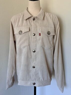 Vintage Indian Motorcycle Co Inc Cream Corduroy Concho Button Up [L]